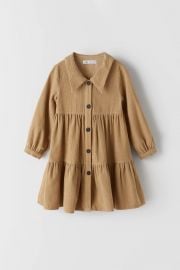 PLEATED FINE WALE CORDUROY DRESS at Zara